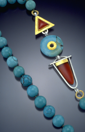  Chinese Turquoise and Carnelian Amulet Necklace 